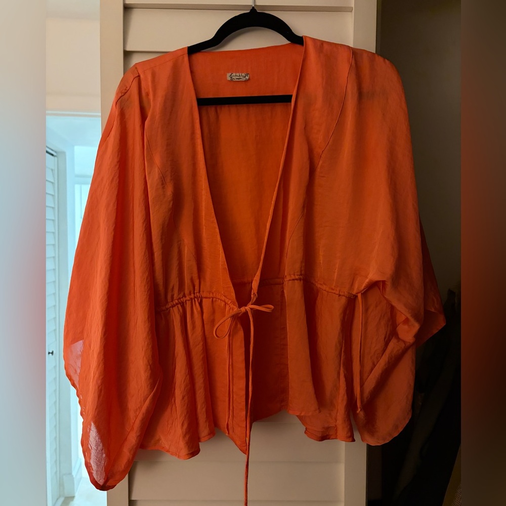 Free People Orange Lightweight Tie-Front Robe